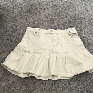 Pleaded Tan Denim Skirt